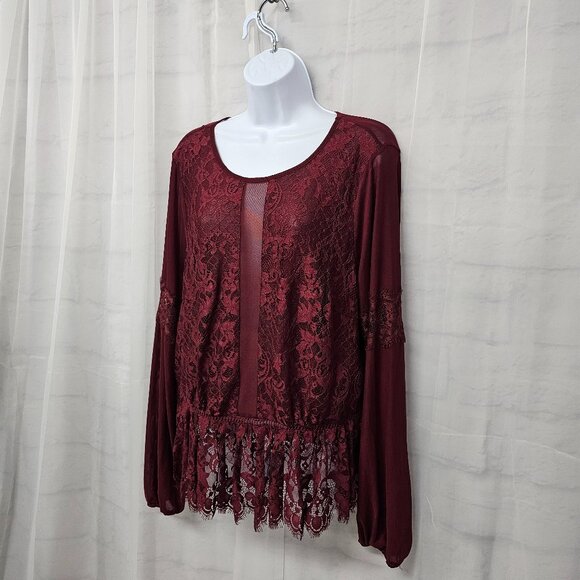 Burgundy Mesh Lace Blouse Sheer Goth Boho Whimsigoth Fairy Peplum 1X - Picture 5 of 10